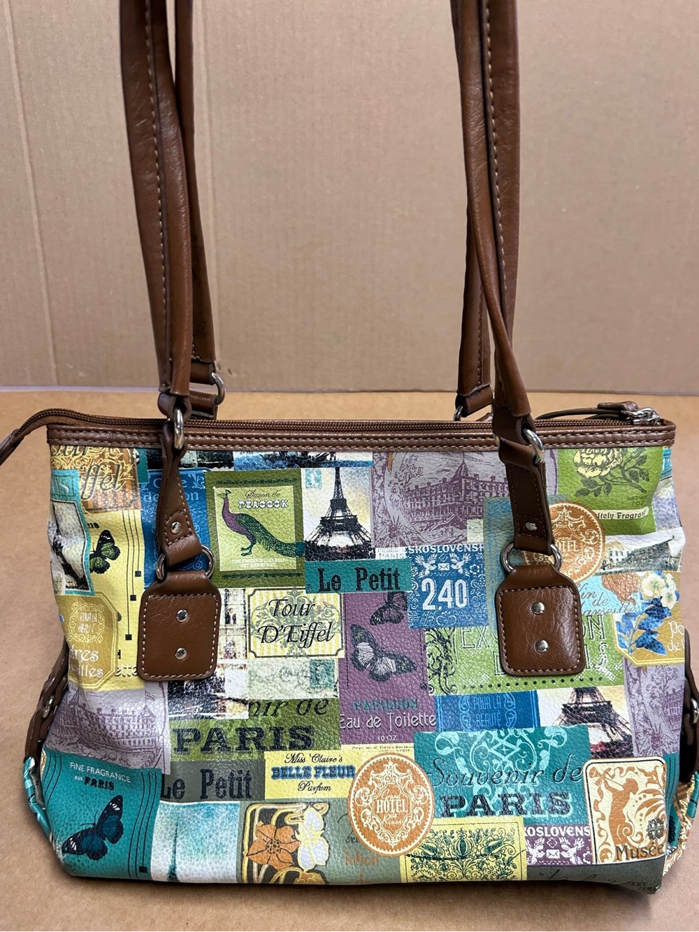Relic Multicolor Paris Patchwork Shoulder Bag with Brown Handles